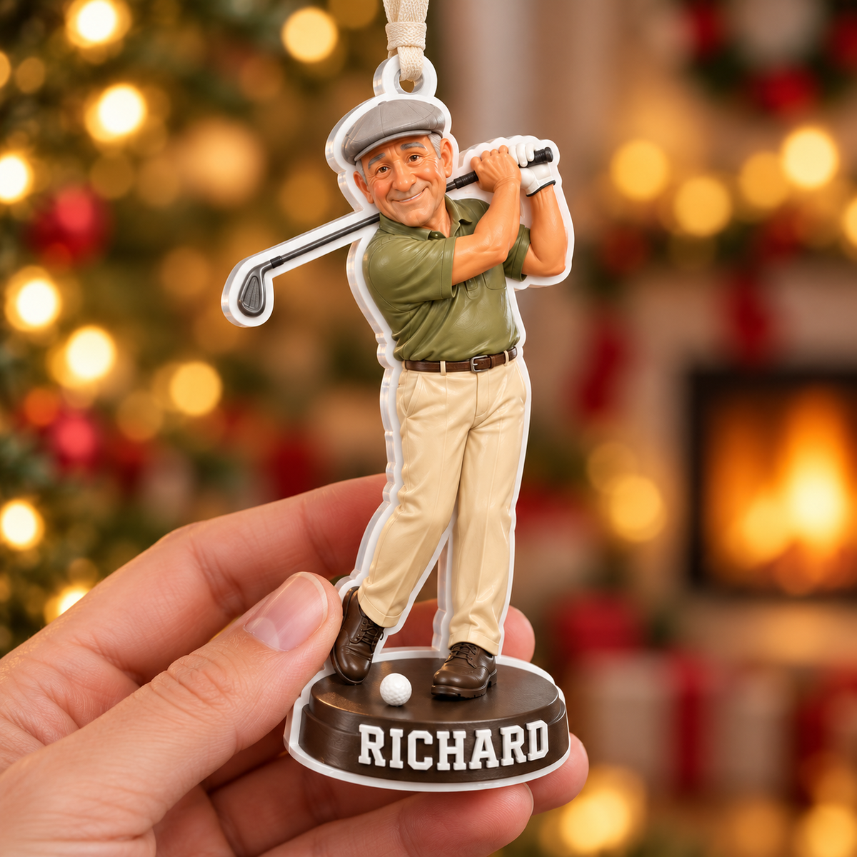 Male Golfer Figurine Acrylic Hanging Keepsake with Ribbon - 3D Relief Ornament