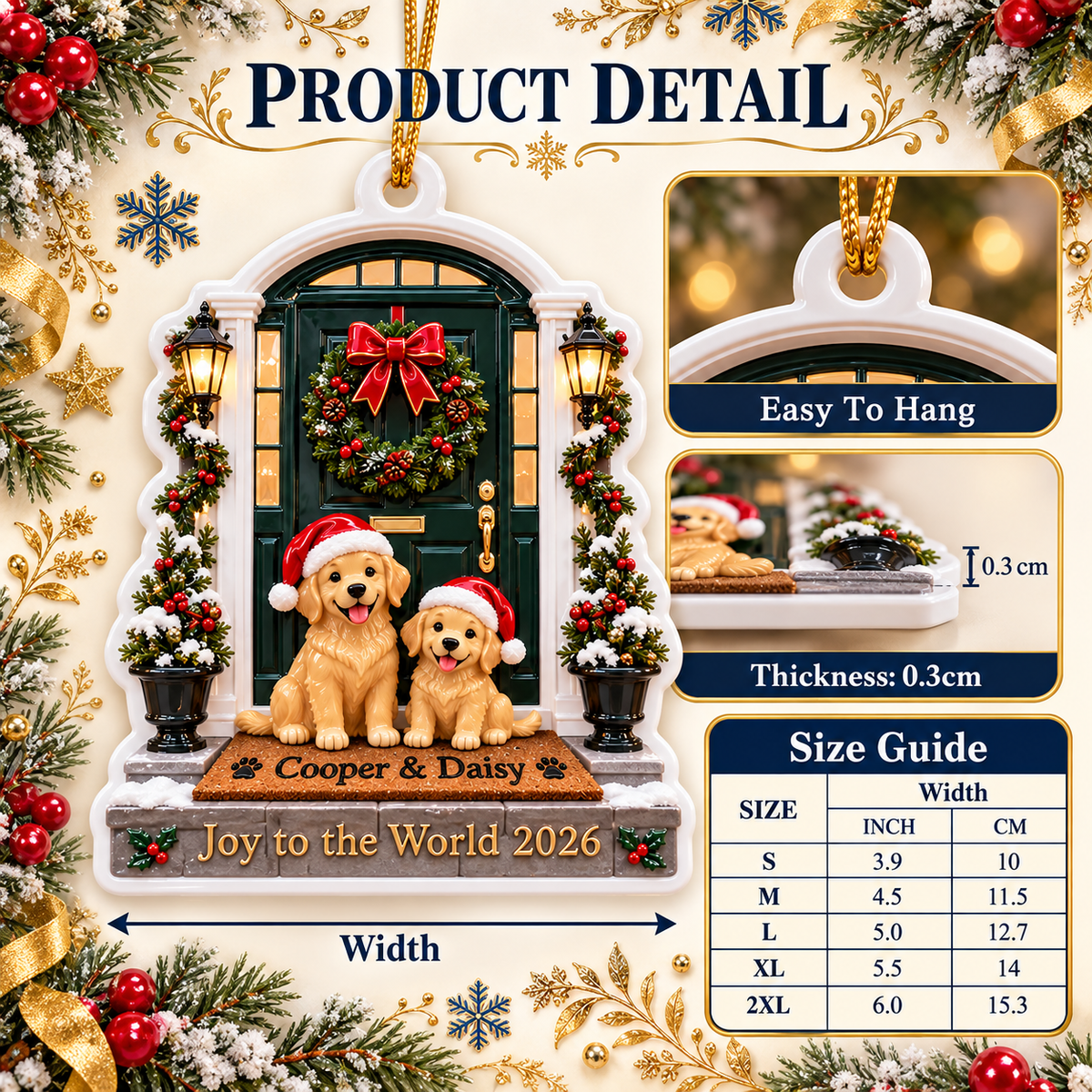 Golden Retriever Dogs at Christmas Front Door Holiday Keepsake - 3D Relief Ornament