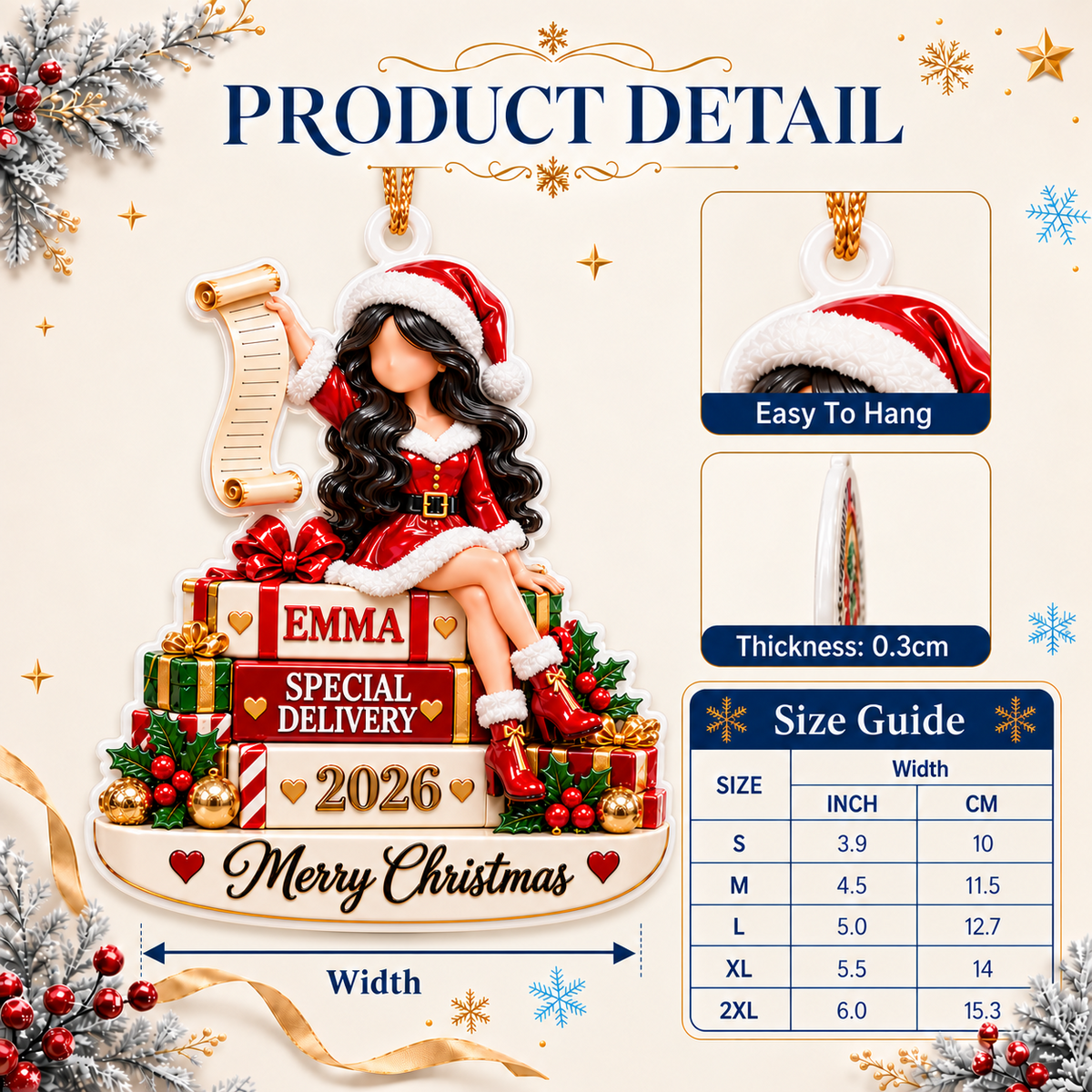 Christmas Girl on Gift Boxes Holiday Keepsake - 3D Relief Ornament