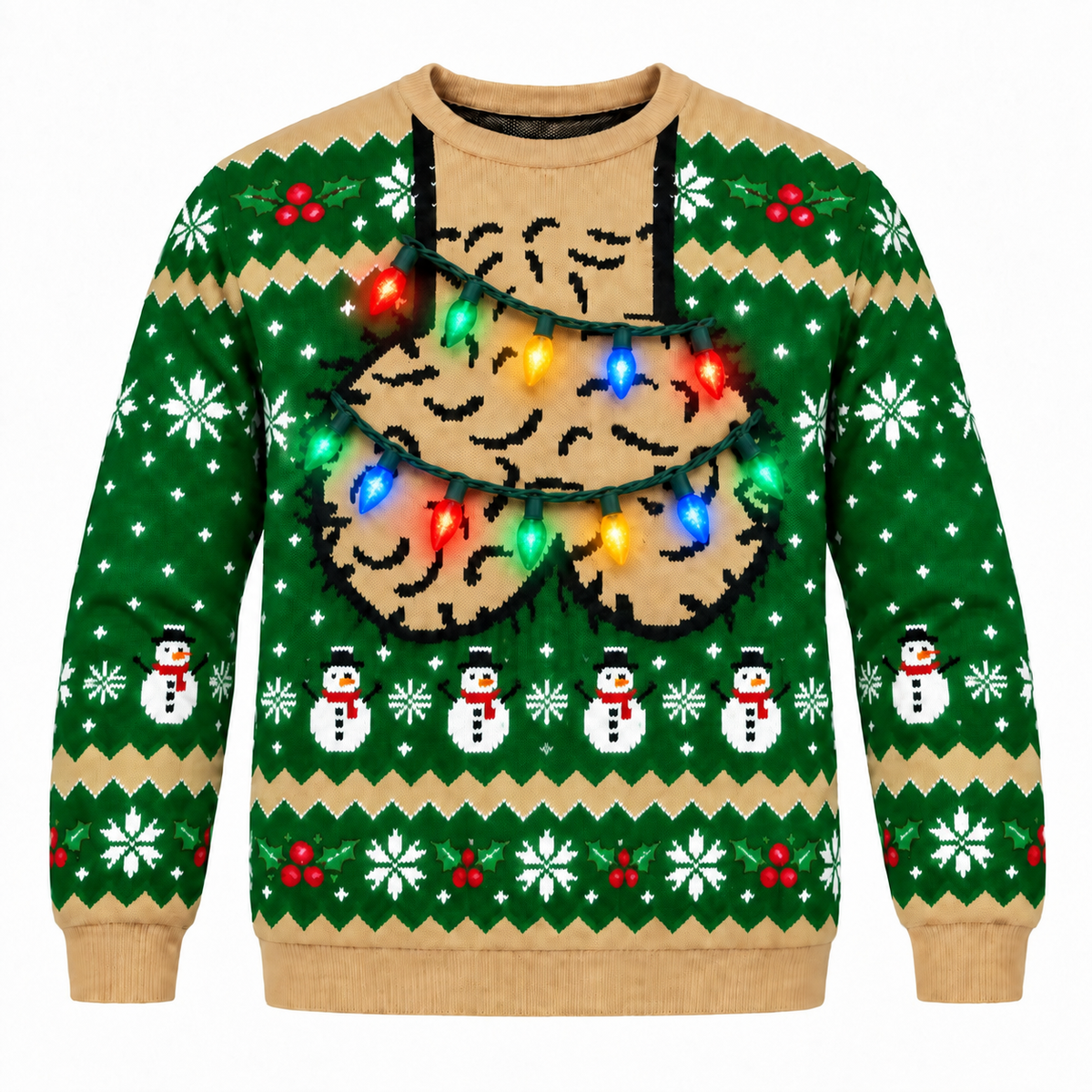 Funny Christmas Sweatshirt with Hairy Jingle Balls String Lights