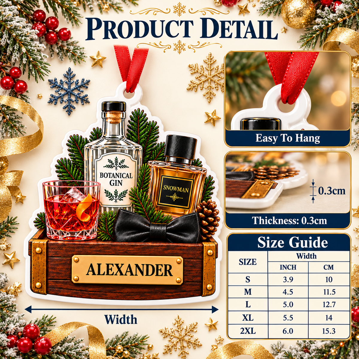 Gin Bottle Cocktail and Cologne Crate Acrylic Hanging Holiday Keepsake - 3D Relief Ornament