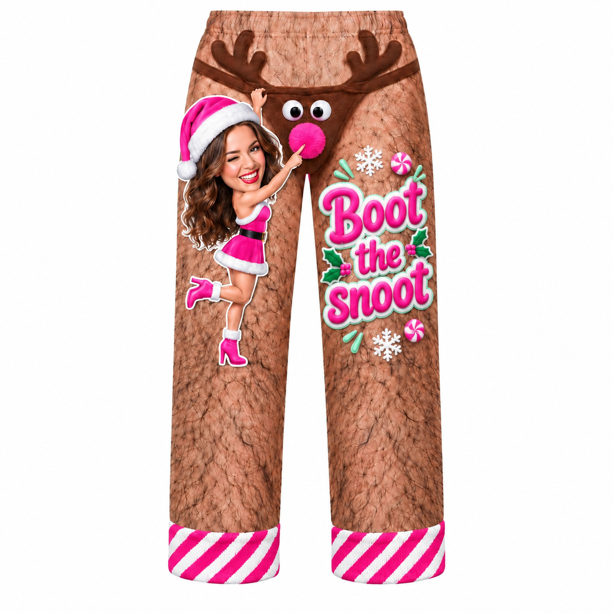 Pajama Pants Christmas Reindeer Hairy Leg Graphic Holiday Loungewear