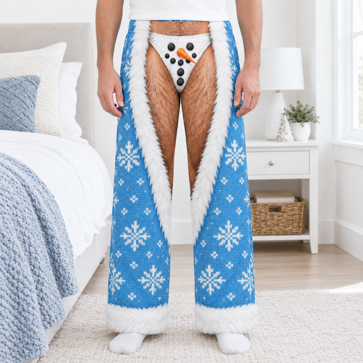 Novelty Christmas Chaps Blue Snowflake Fur Trim Holiday Pants