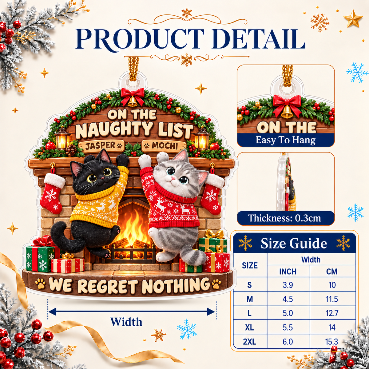 Naughty Cats at Fireplace Mantel Christmas Tree Hanging Decor - 3D Relief Ornament
