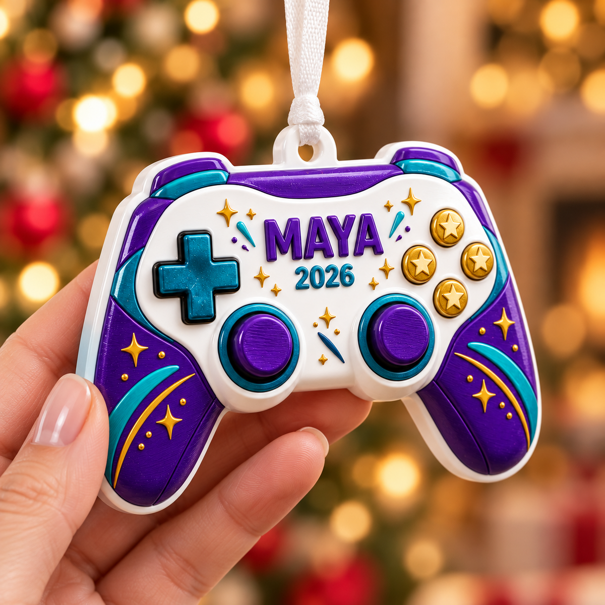 Video Game Controller Acrylic Holiday Keepsake with Star Accents - 3D Relief Ornament