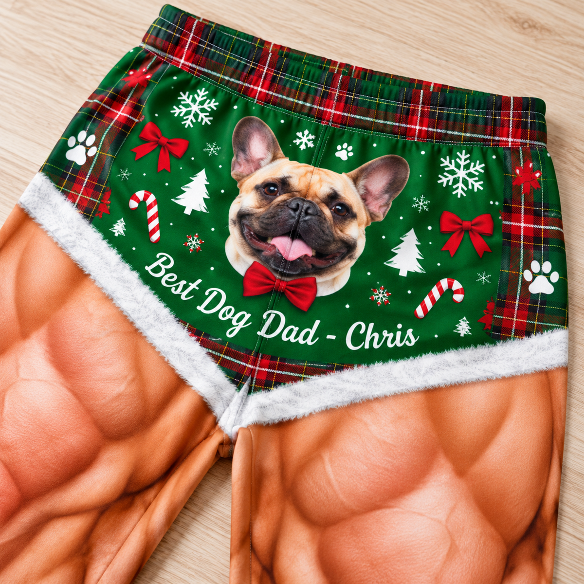 Mens Pajama Pants Muscle Leg Dog Print Plaid Holiday Loungewear