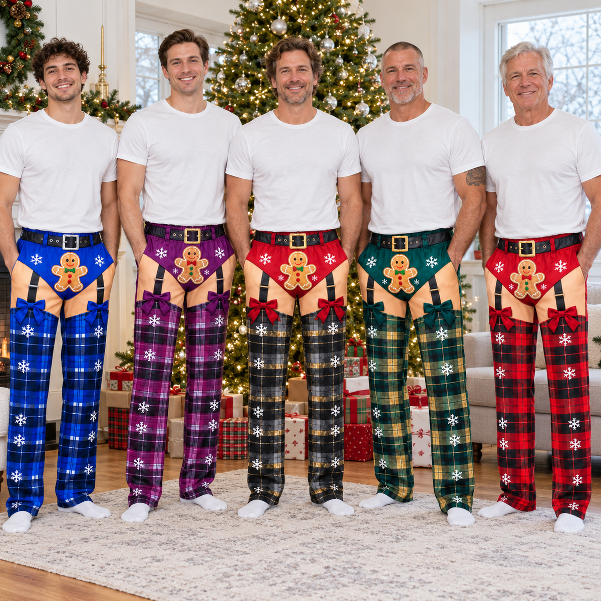Funny Christmas Pajama Pants Plaid Gingerbread Garter Belt Trousers