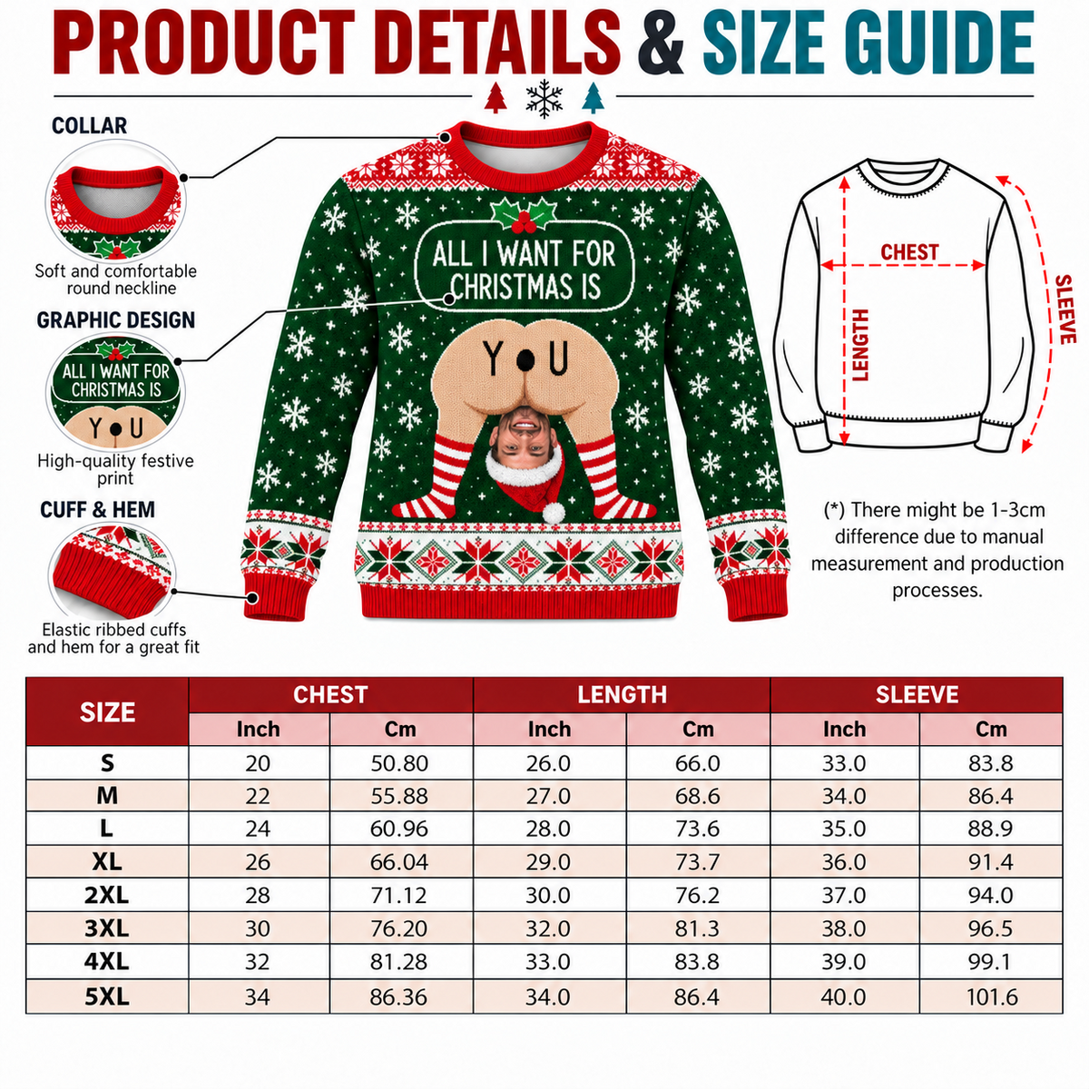 Funny Ugly Christmas Sweatshirt All I Want Novelty Holiday Pullover