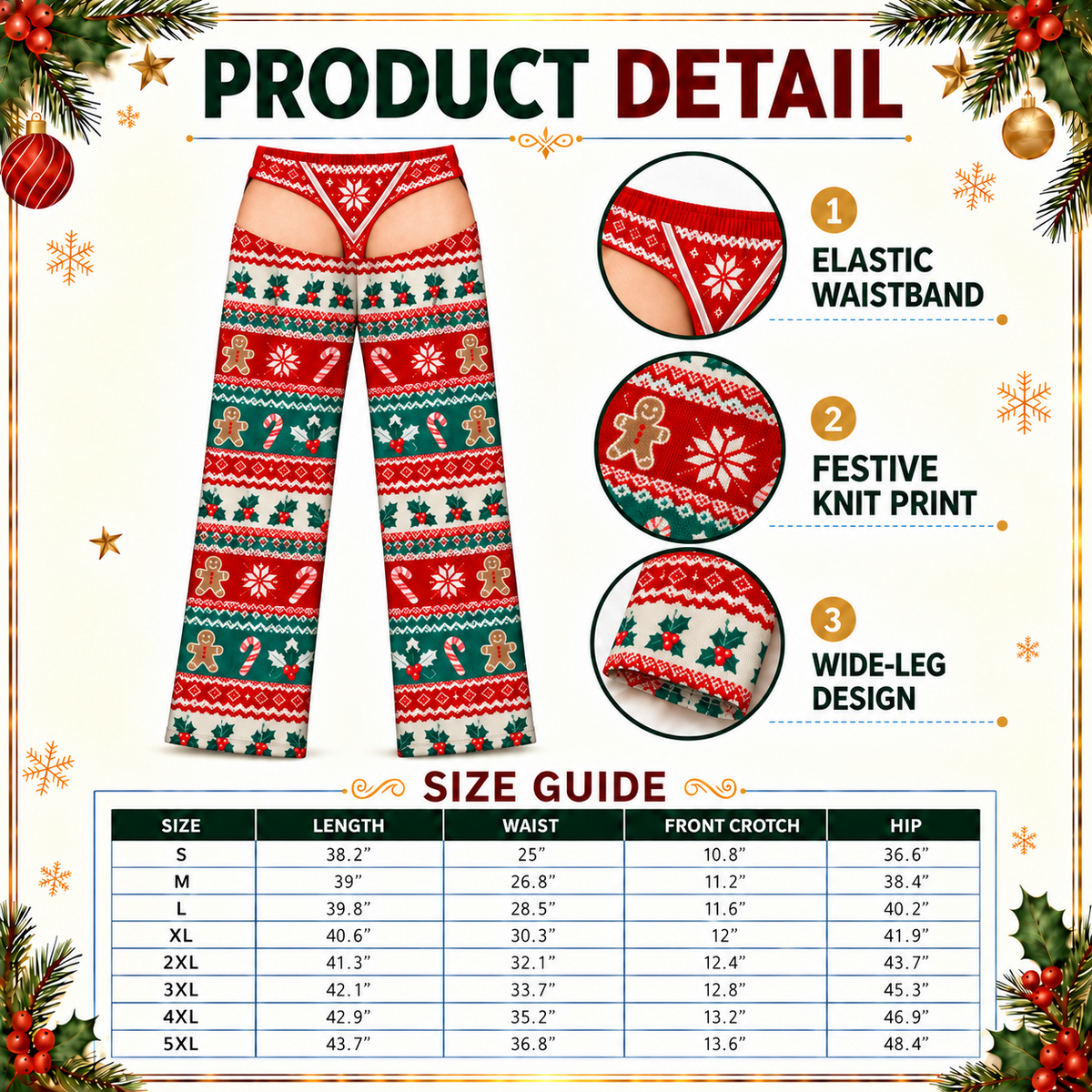 Mens Holiday Cutout Pajama Pants Fair Isle Pattern Sleepwear Bottoms
