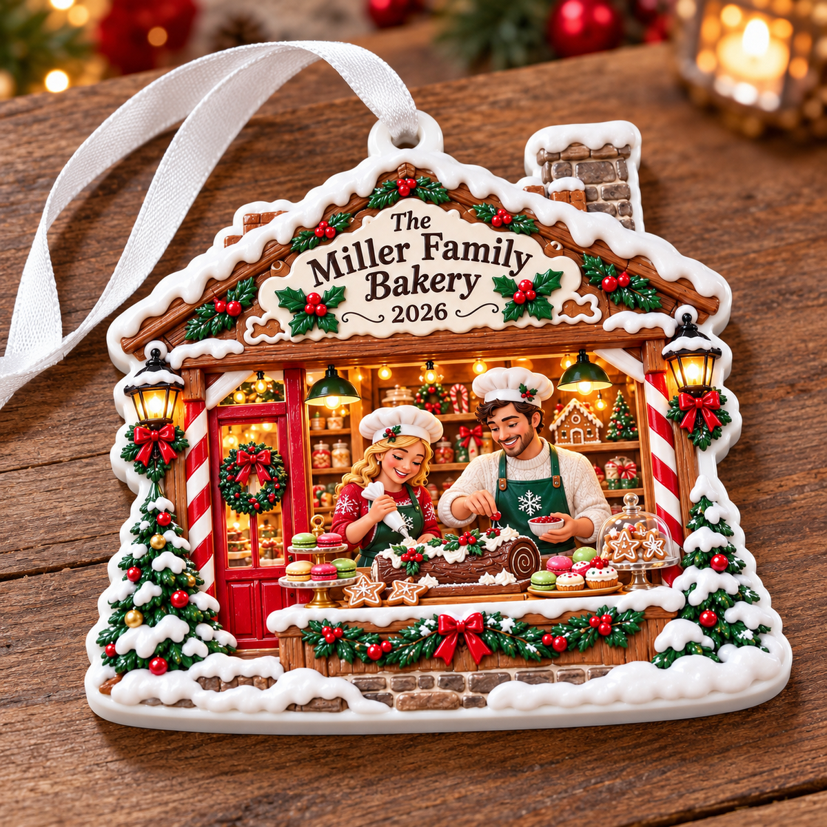 Christmas Gingerbread Bakery Shop House Hanging Holiday Keepsake - 3D Relief Ornament