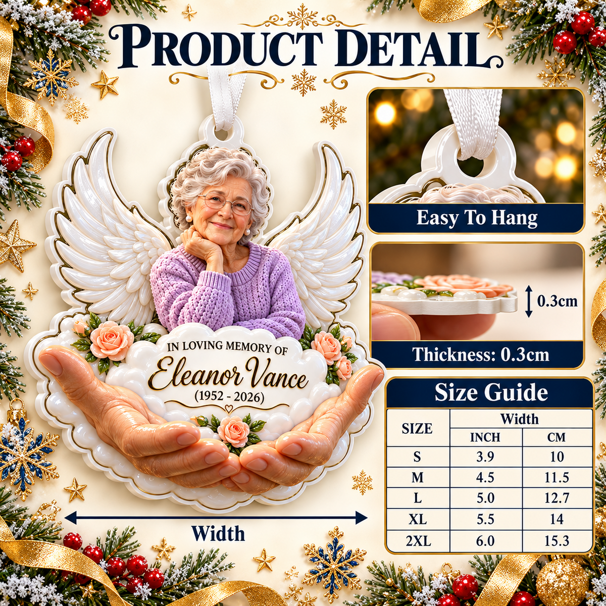 Memorial Angel Wings and Holding Hands Remembrance Keepsake - 3D Relief Ornament