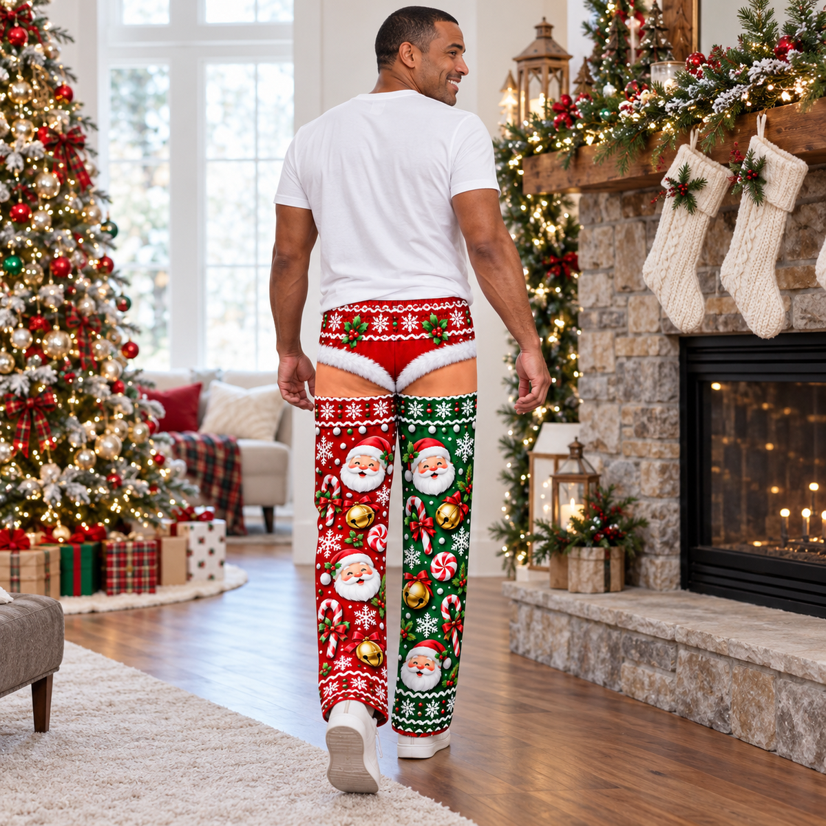 Funny Christmas Pajama Pants Novelty Trompe L'Oeil Print Trousers