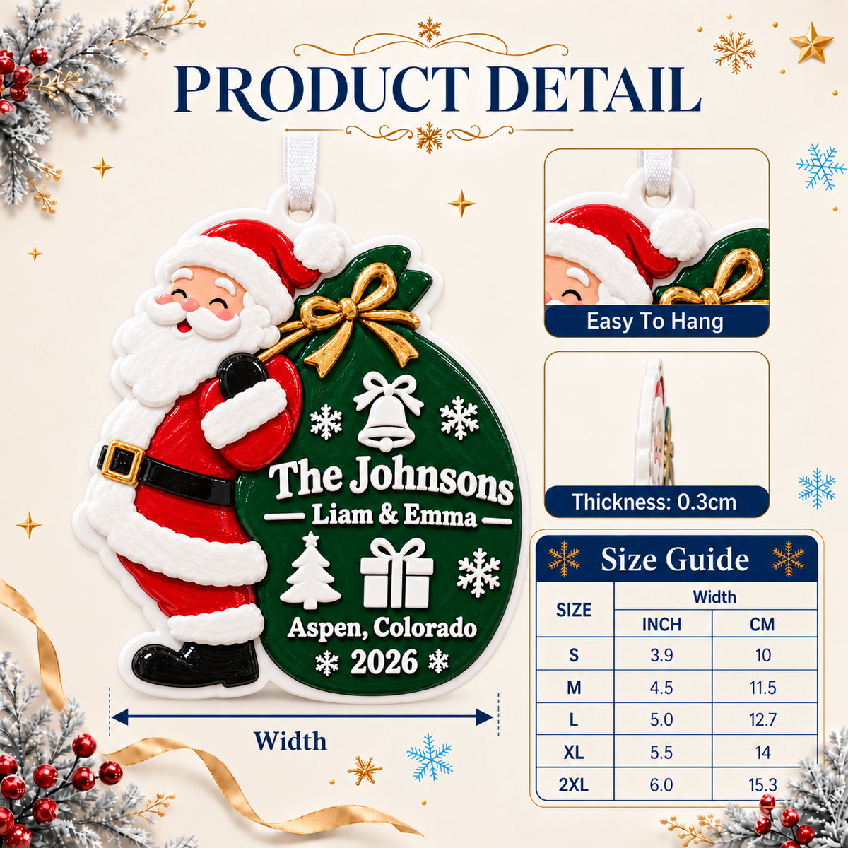Santa Claus Carrying Green Toy Sack Christmas Tree Holiday Hanging Keepsake - 3D Relief Ornament
