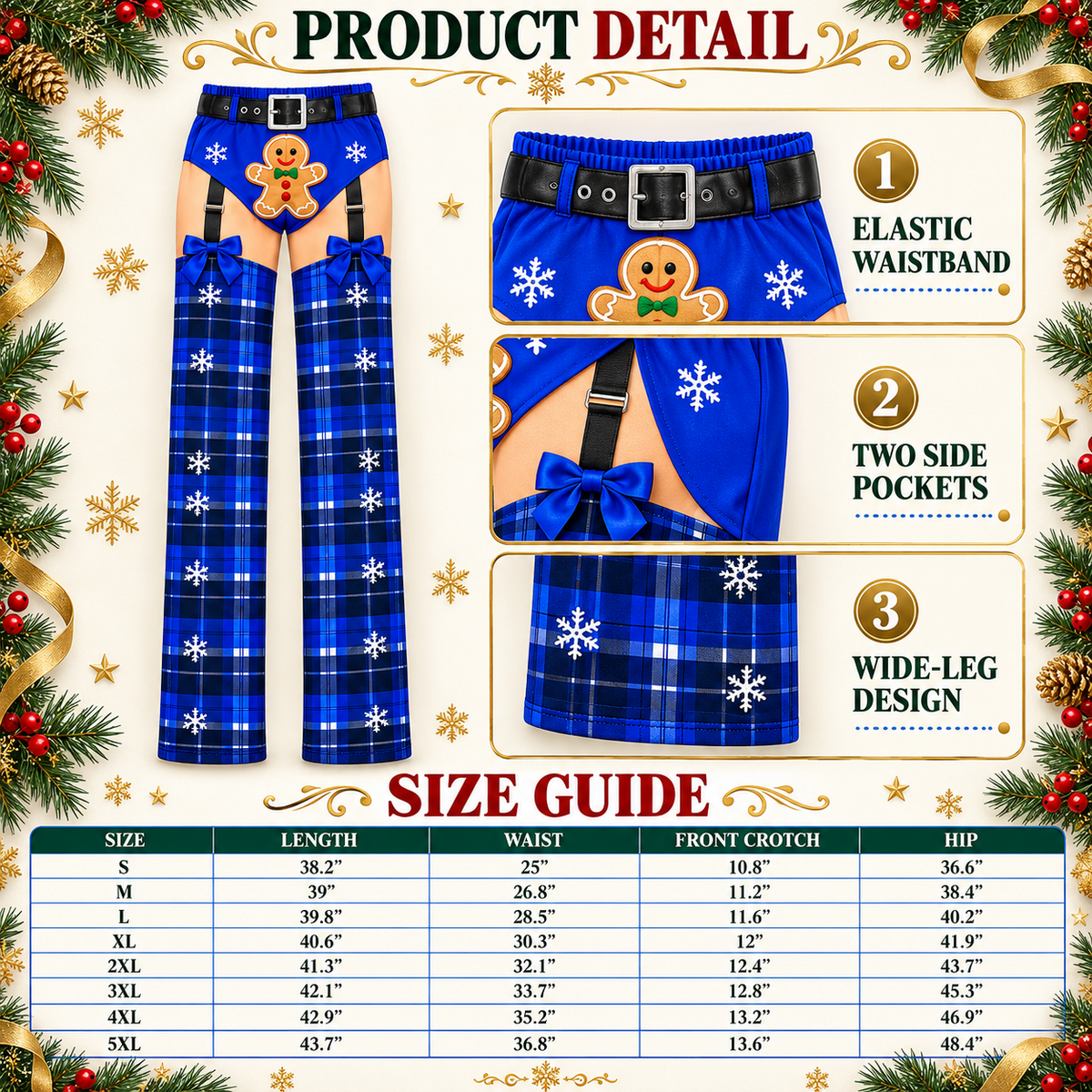 Funny Christmas Pajama Pants Plaid Gingerbread Garter Belt Trousers