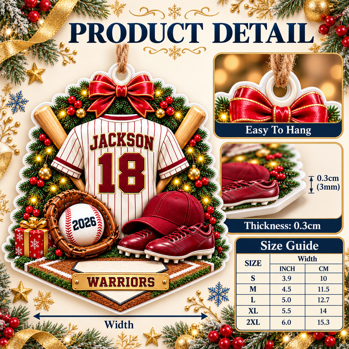 Baseball Player Jersey and Gear Festive Holiday Keepsake - 3D Relief Ornament