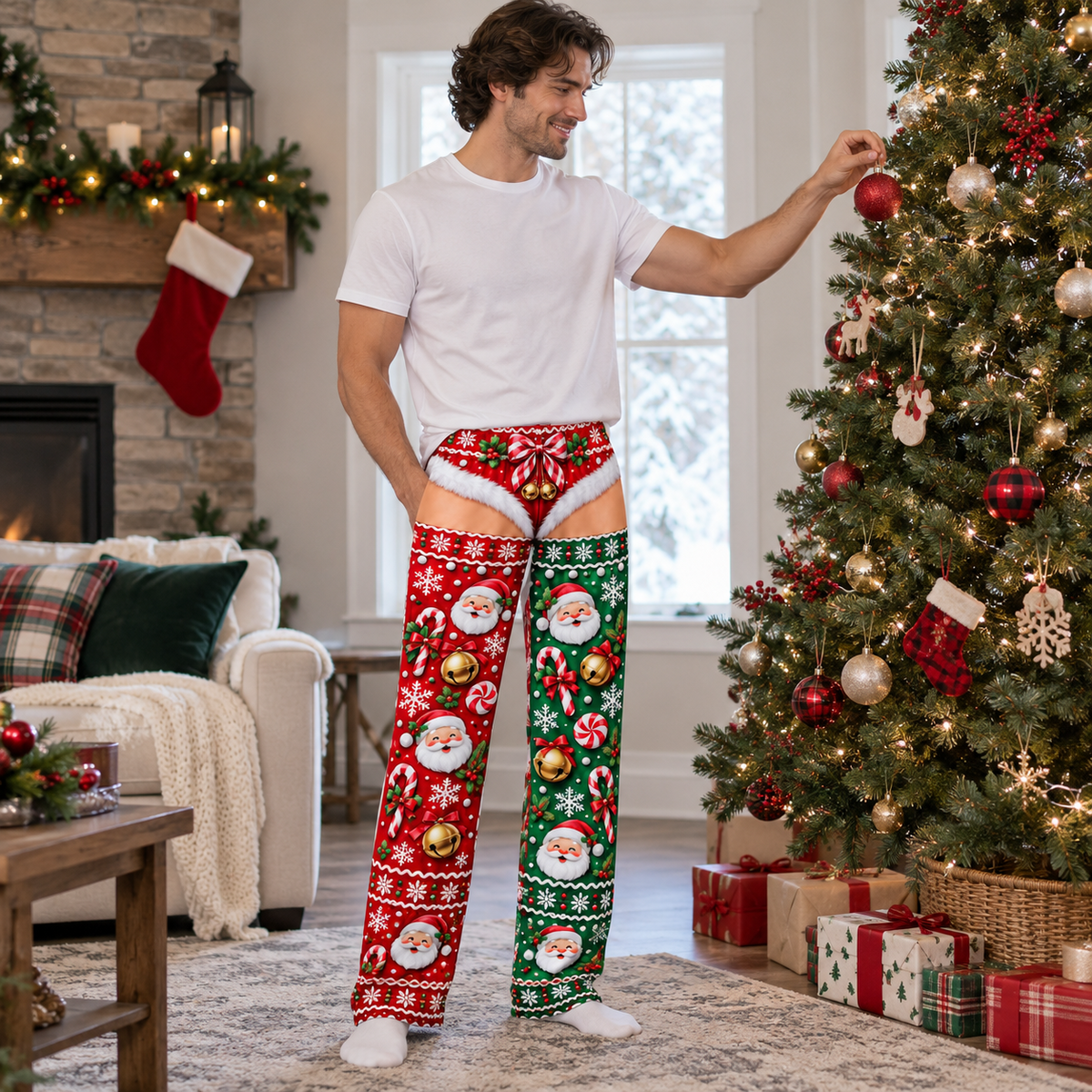 Funny Christmas Pajama Pants Novelty Trompe L'Oeil Print Trousers