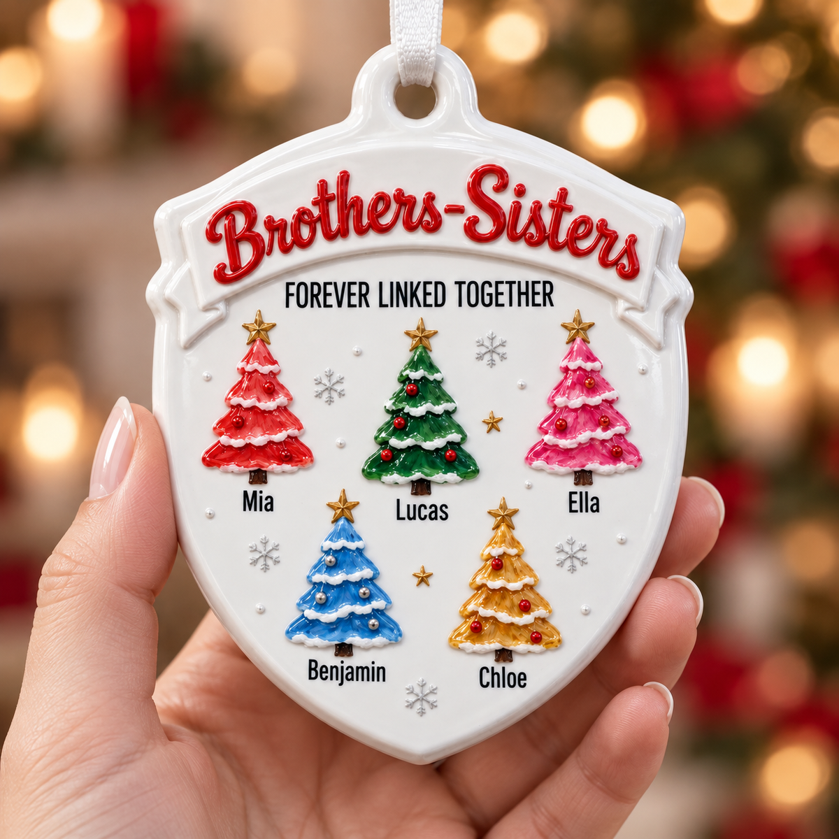 Shield Hanging Keepsake Brothers And Sisters Christmas Trees - 3D Relief Ornament