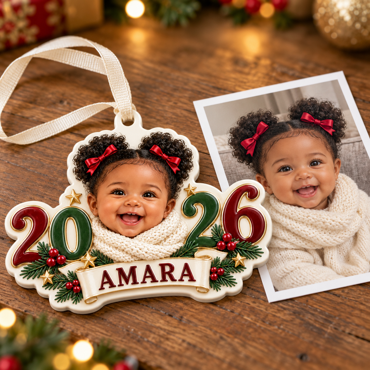 Baby Photo Keepsake 2026 Year Commemorative Ceramic Style Hanging Decor - 3D Relief Ornament