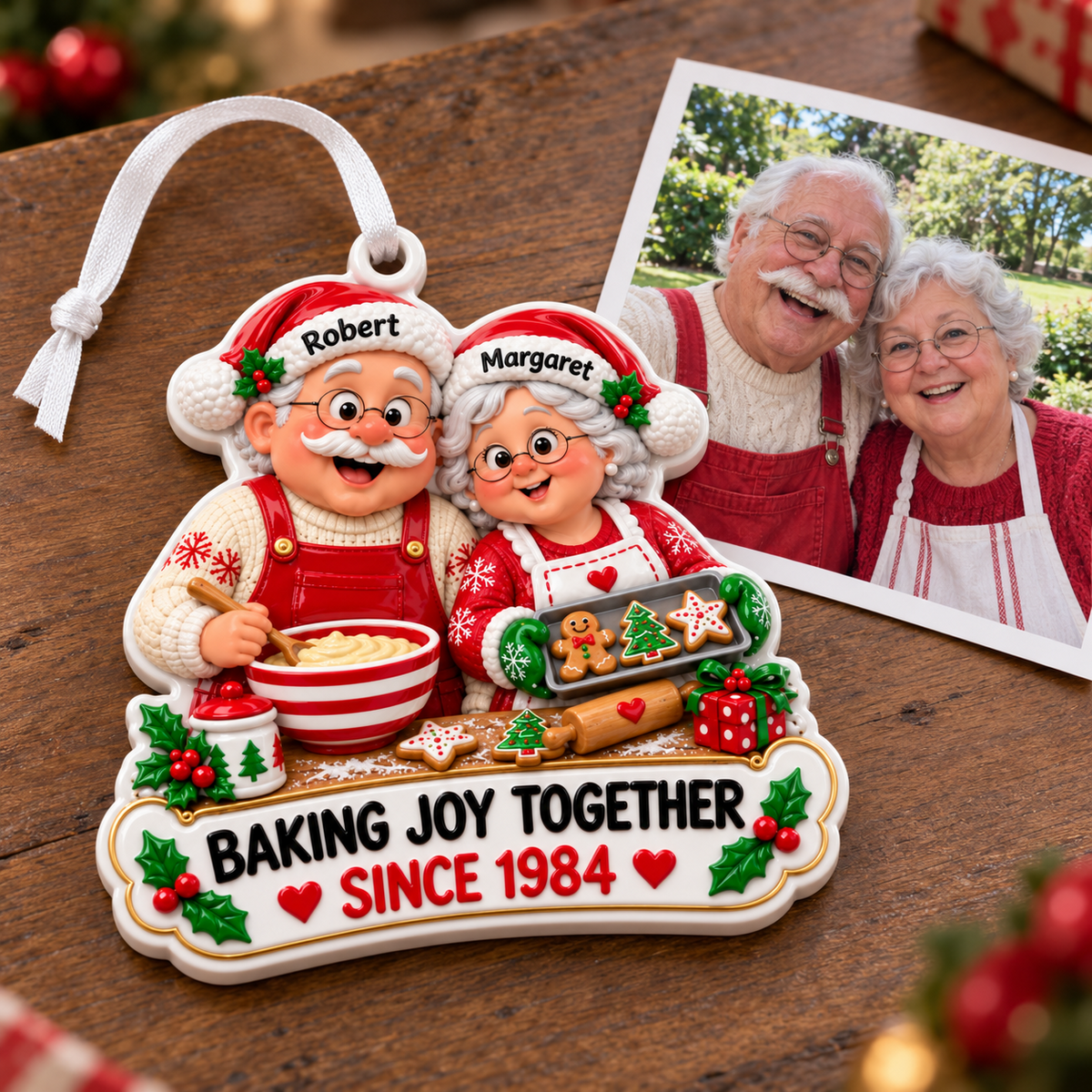 Christmas Baking Couple Holiday Tree Decoration, Kitchen Cookie Keepsake - 3D Relief Ornament