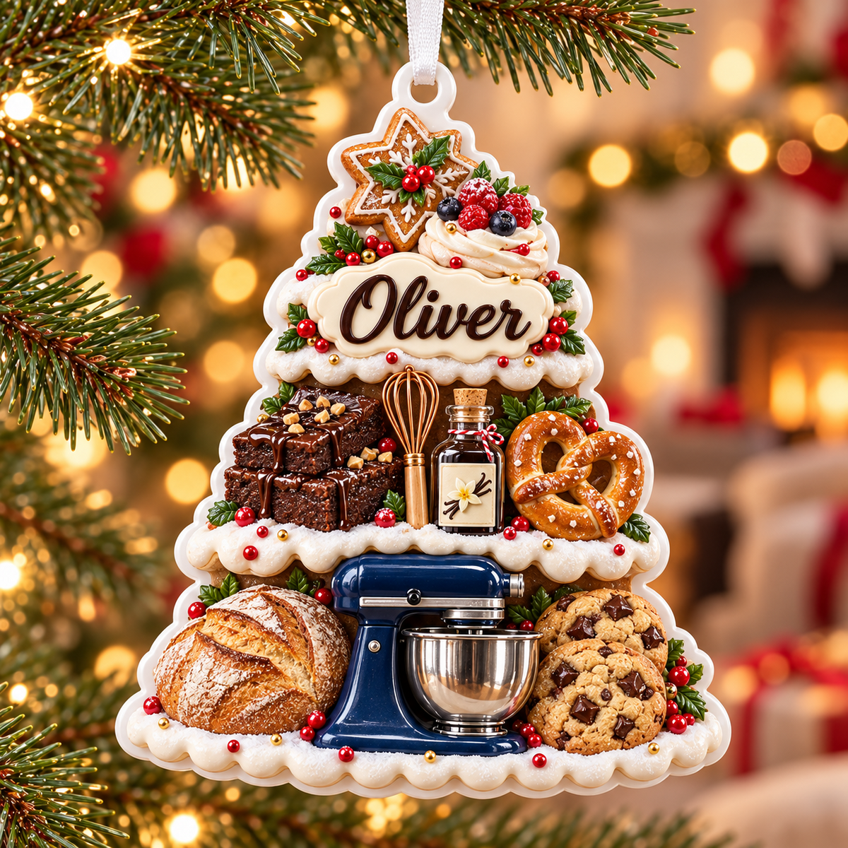 Baking Theme Christmas Tree Shape Stand Mixer and Pastries Hanging Decor - 3D Relief Ornament