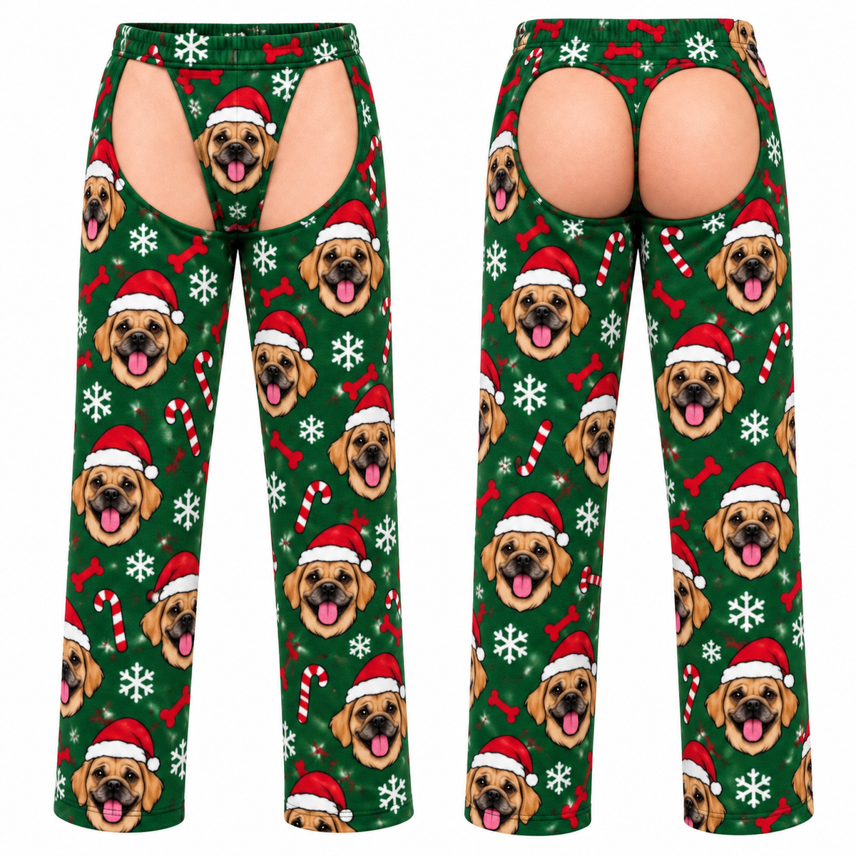 Men's Christmas Corgi Cutout Pajama Pants Light Blue Novelty Chaps