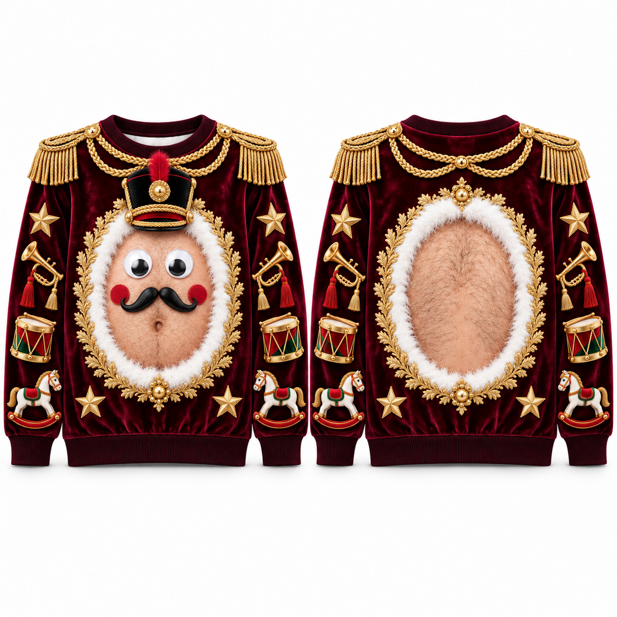 Funny Christmas Sweatshirt Hairy Belly Graphic Ugly Holiday Pullover