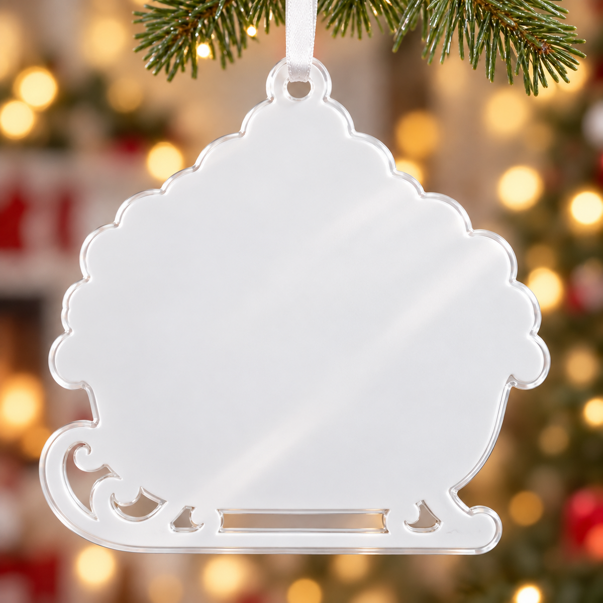 Dog and Cat in Santa Sleigh Acrylic Christmas Holiday Hanging Decoration - 3D Relief Ornament