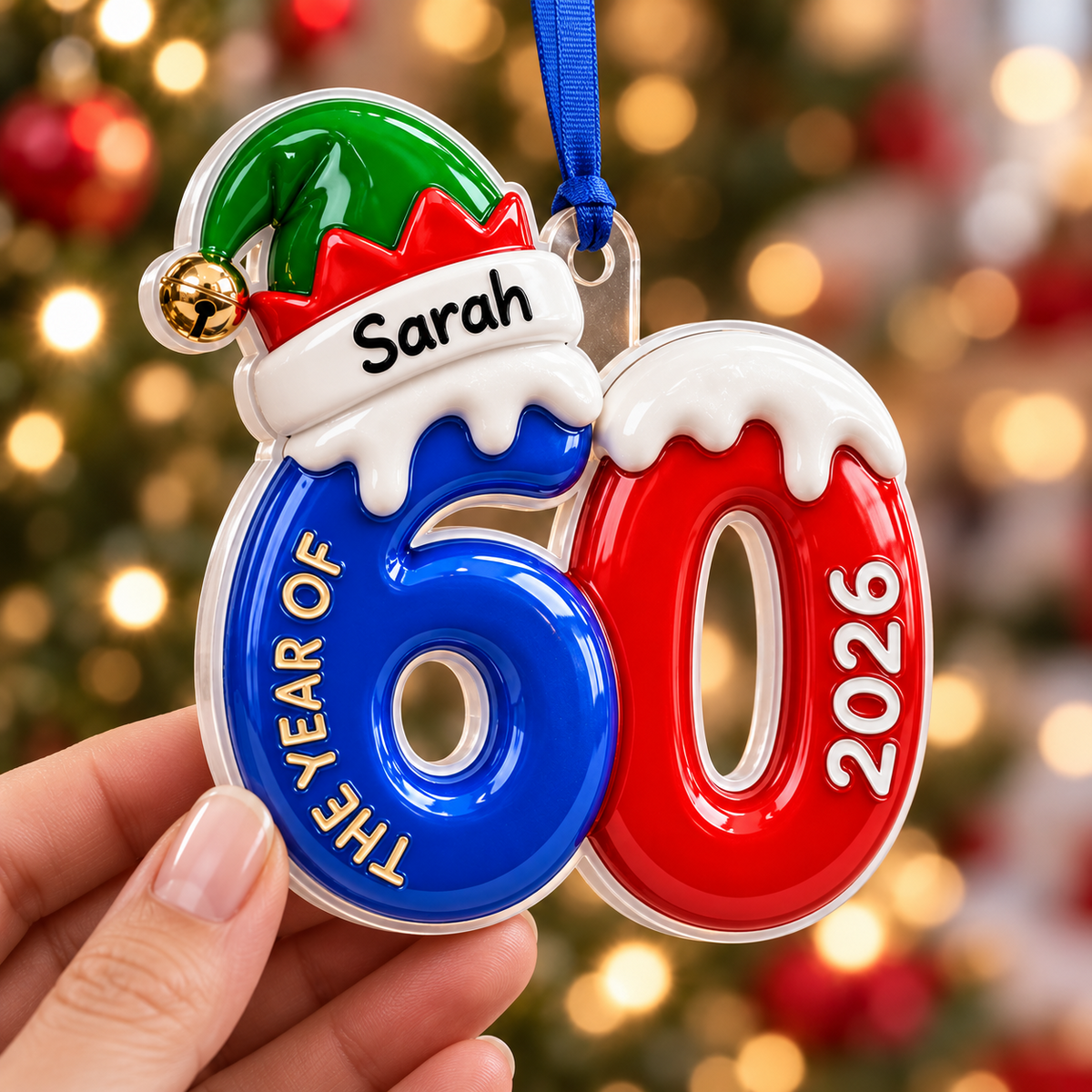 Milestone Birthday Number 60 Elf Hat Acrylic Hanging Keepsake - 3D Relief Ornament