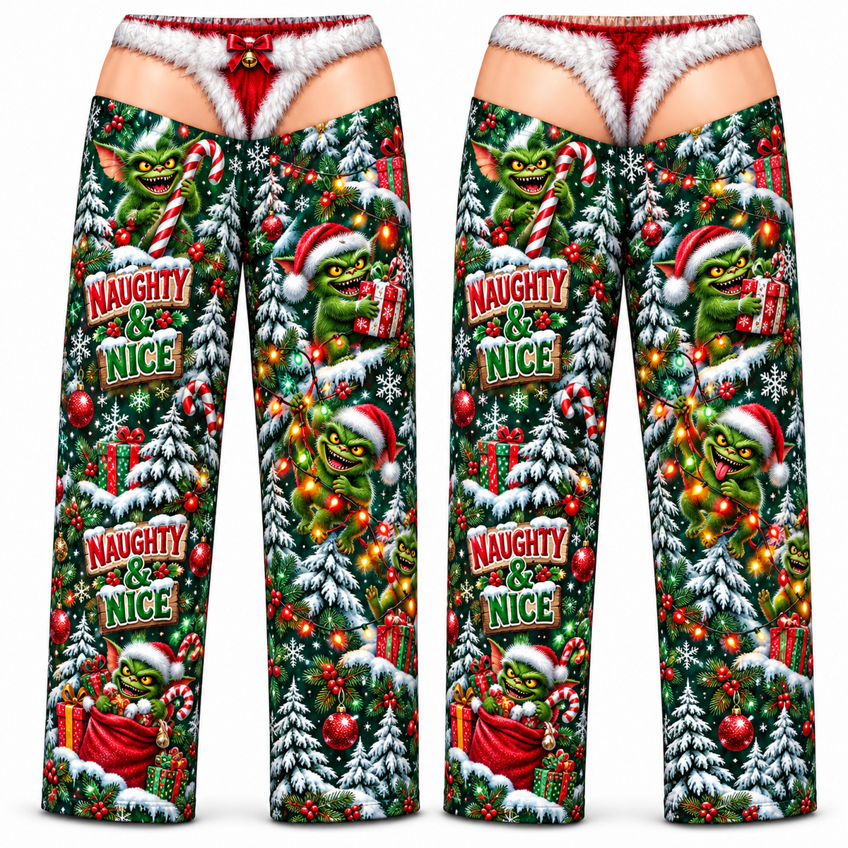 Christmas Pajama Pants Gag Faux Low Rise Novelty Sleep Bottoms