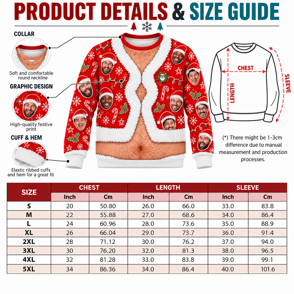 Hairy Chest Christmas Sweatshirt Faux Fur Cardigan Print Pullover