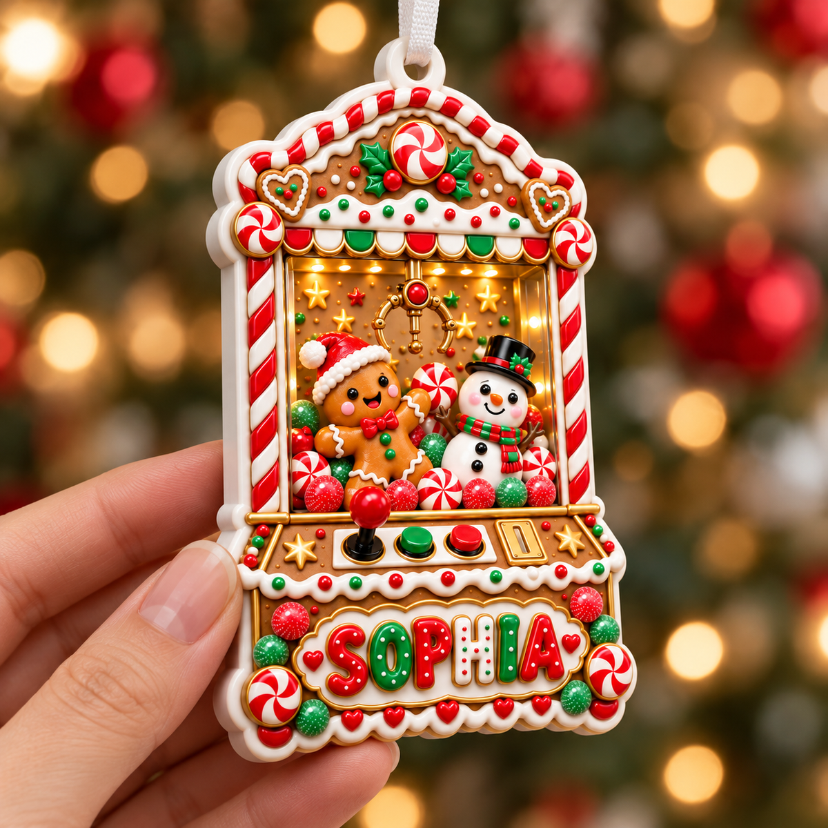 Christmas Gingerbread Claw Machine Acrylic Hanging Holiday Decoration - 3D Relief Ornament