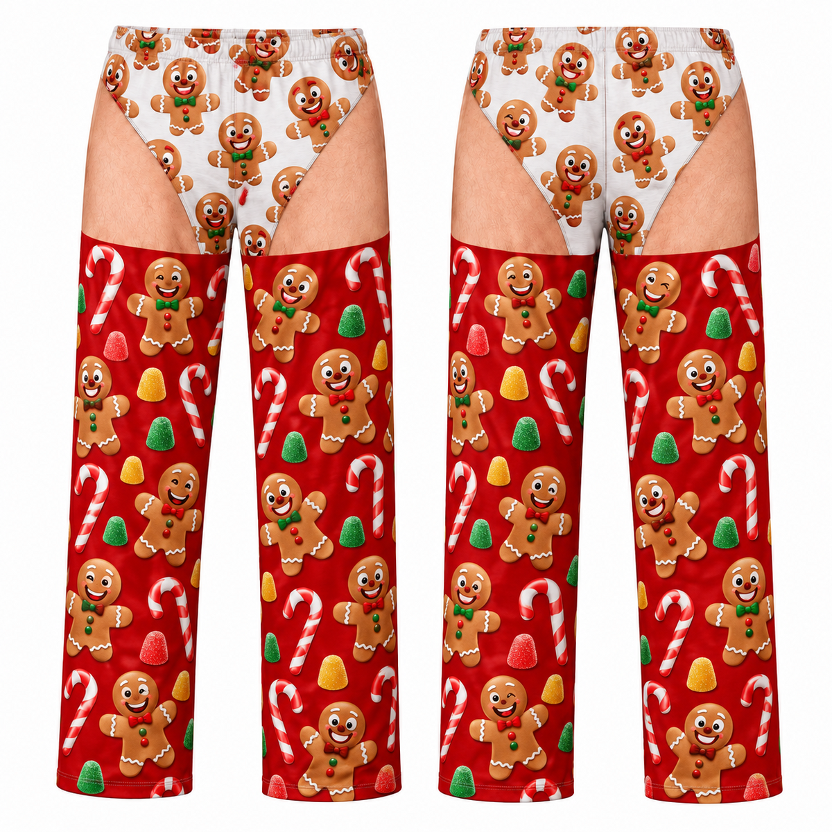 Mens Christmas Gag Pajama Pants Novelty Cutout Illusion Sleepwear