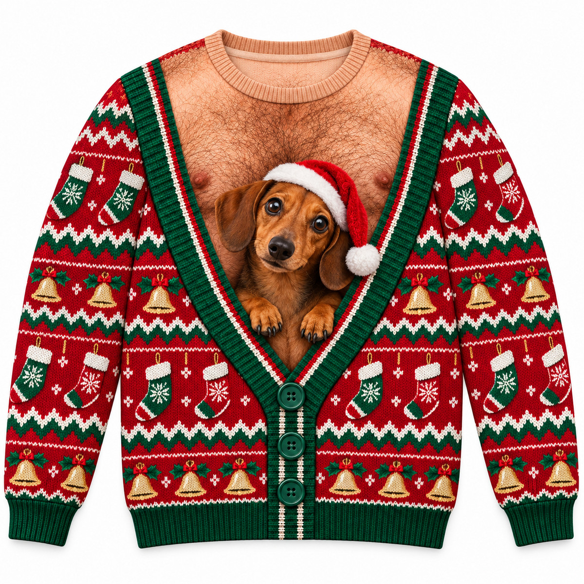 Dog Christmas Sweatshirt Funny Faux Cardigan Holiday Graphic Pullover