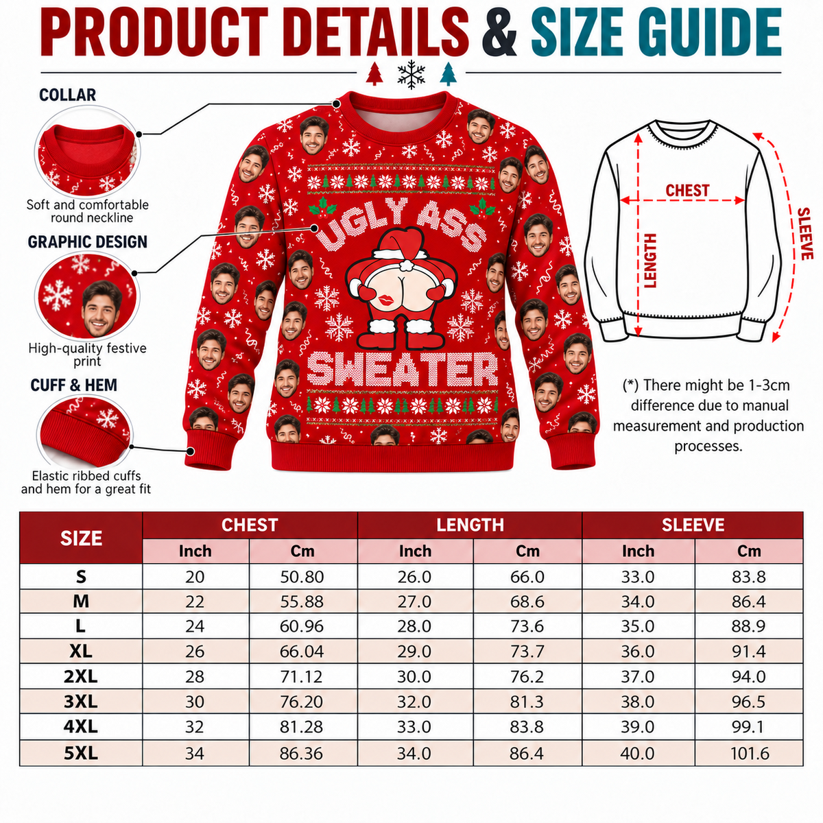 Ugly Ass Christmas Sweatshirt, Funny Butt Graphic Holiday Crewneck