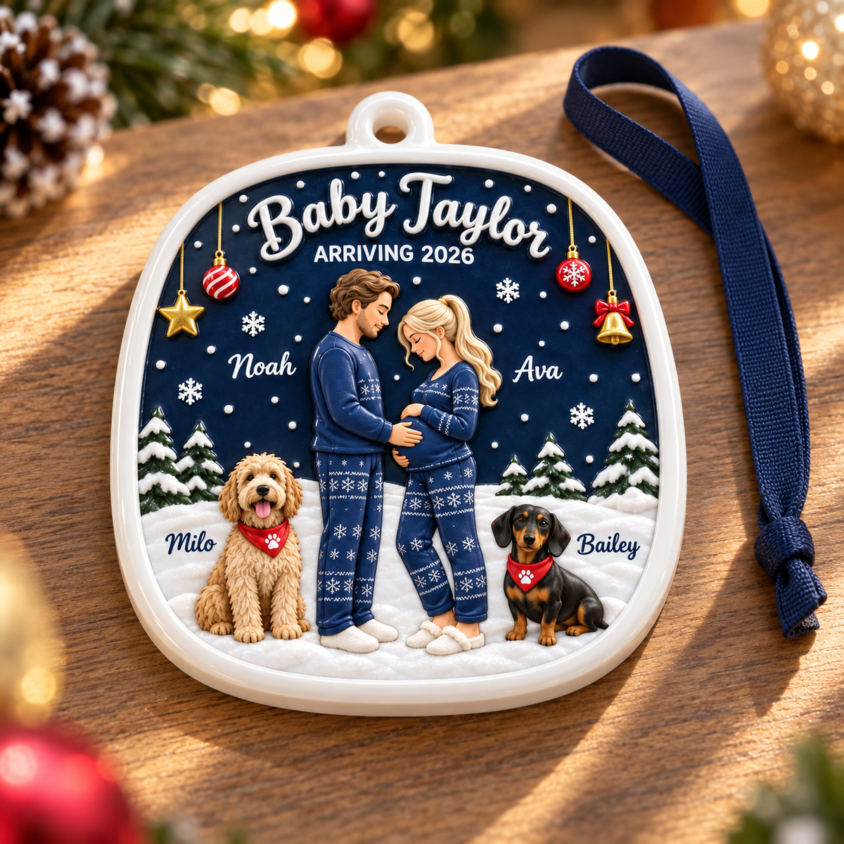 Expecting Parents Pregnancy Announcement with Dogs Plaque - 3D Relief Ornament