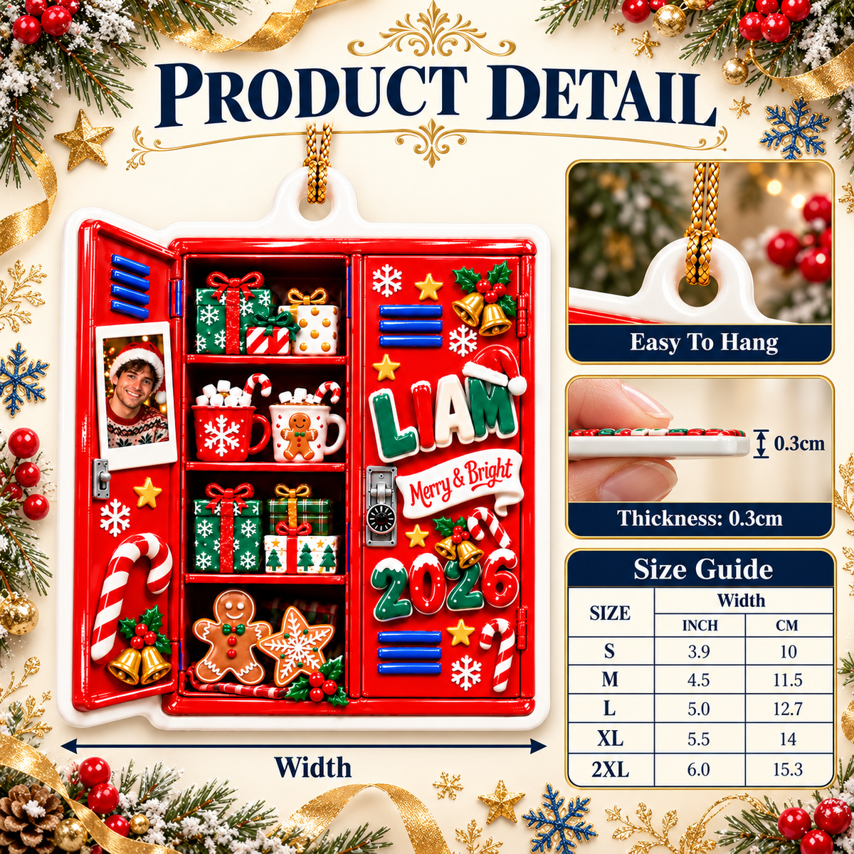 School Locker Holiday Keepsake with Christmas Treats and Gifts Decor - 3D Relief Ornament