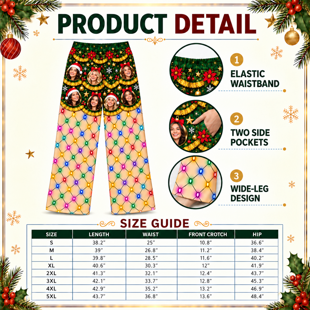 Mens Christmas Pajama Pants Holiday String Light Lounge Bottoms