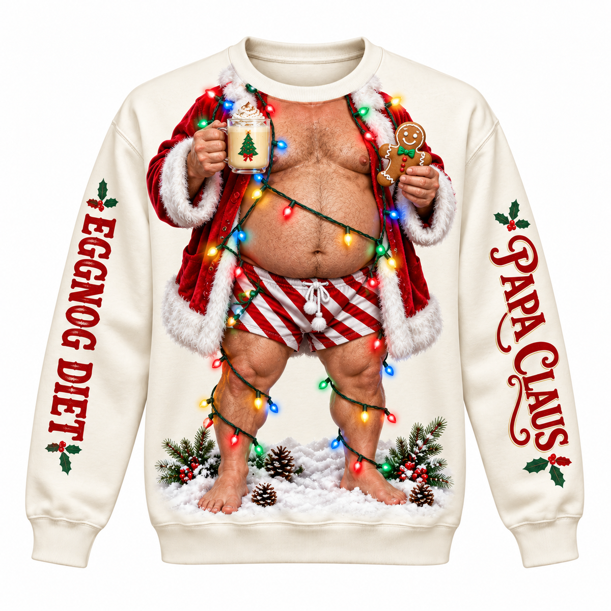 Funny Christmas Sweatshirt, Novelty Holiday Body Print Pullover