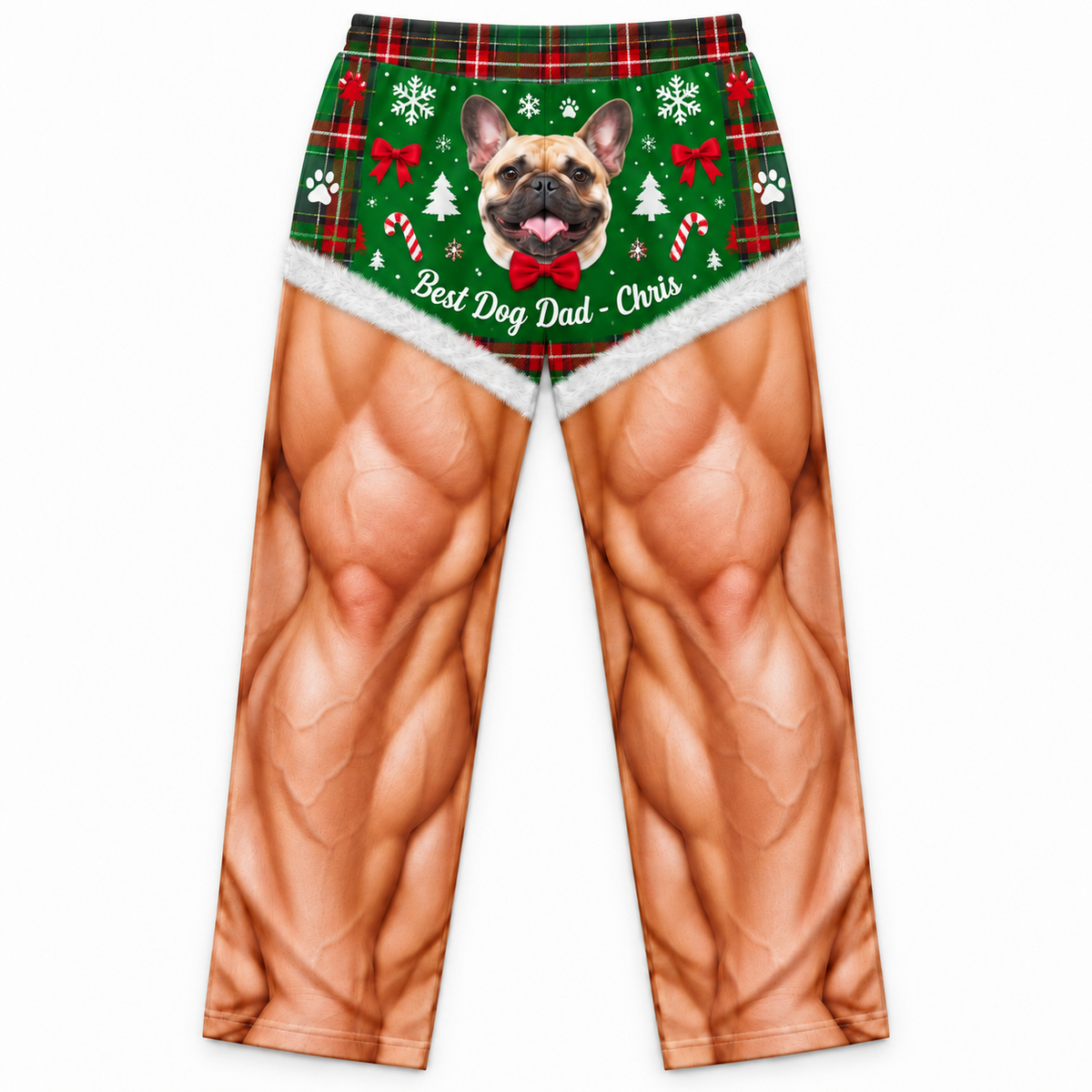 Mens Pajama Pants Muscle Leg Dog Print Plaid Holiday Loungewear