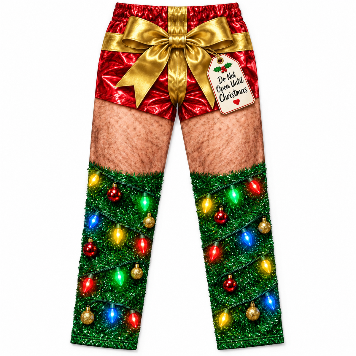 Mens Novelty Christmas Pajama Pants Printed Hairy Leg Loungewear