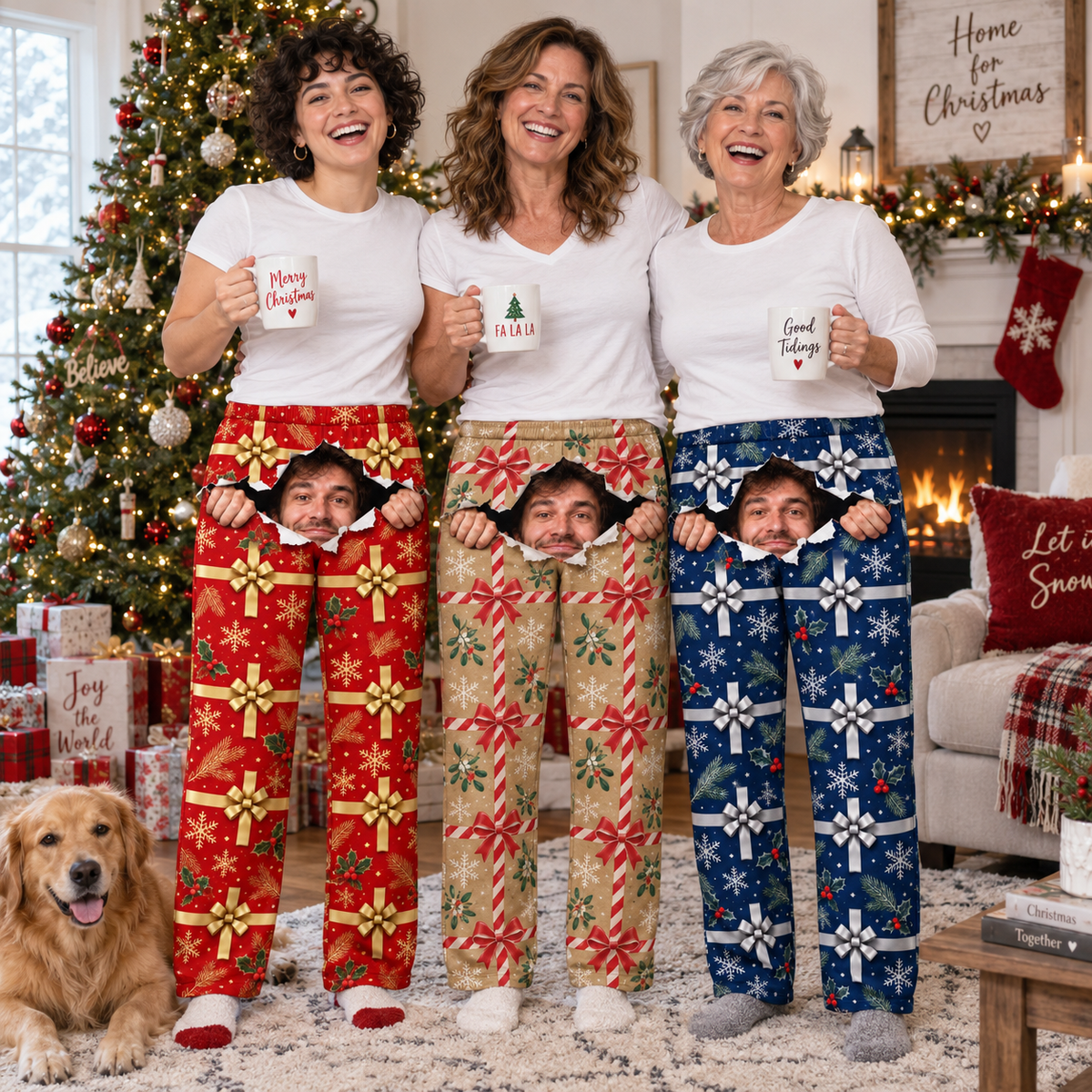 Christmas Wrapping Paper Pajama Pants Novelty Holiday Lounge Bottoms