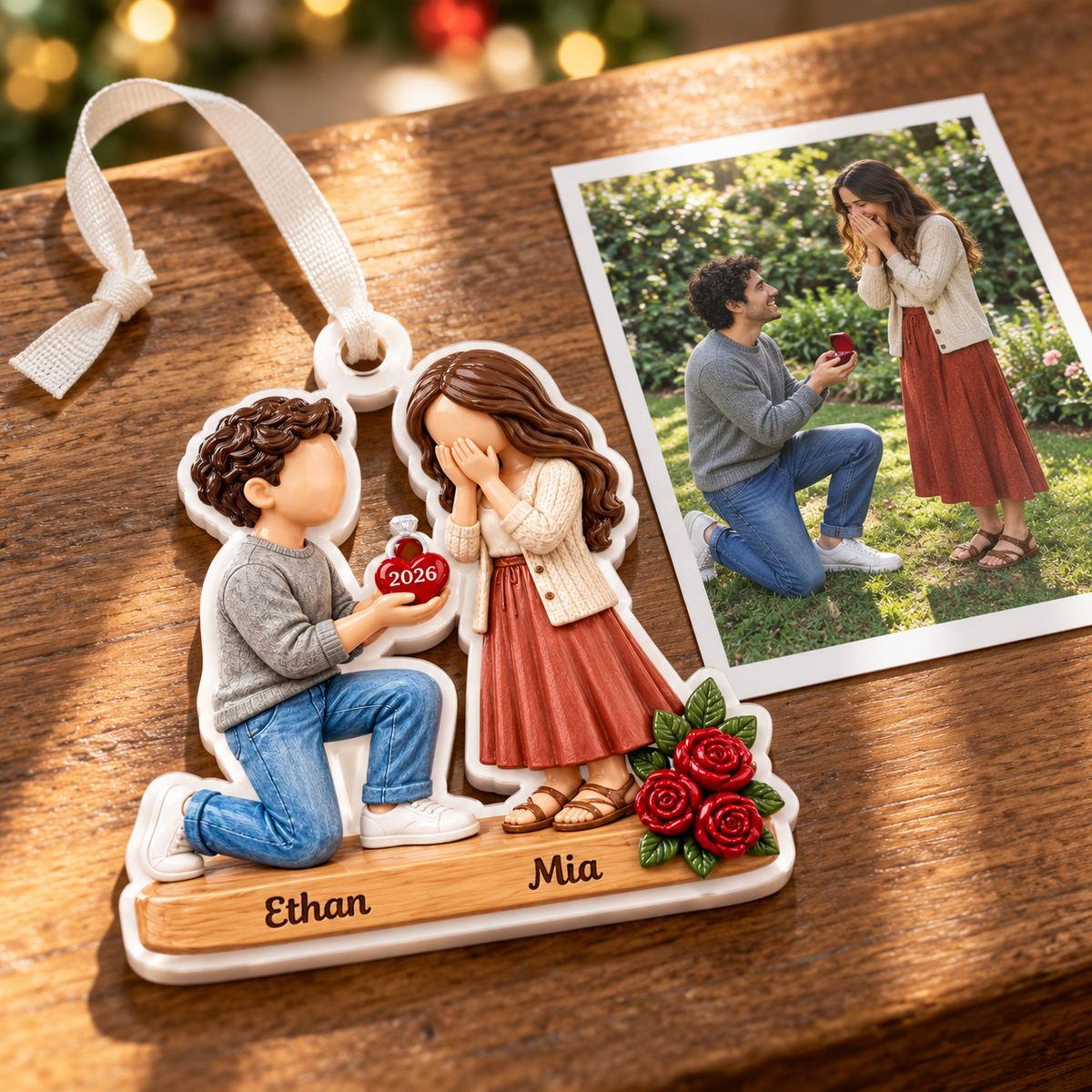Marriage Proposal Couple Acrylic Tree Hanging Keepsake - 3D Relief Ornament