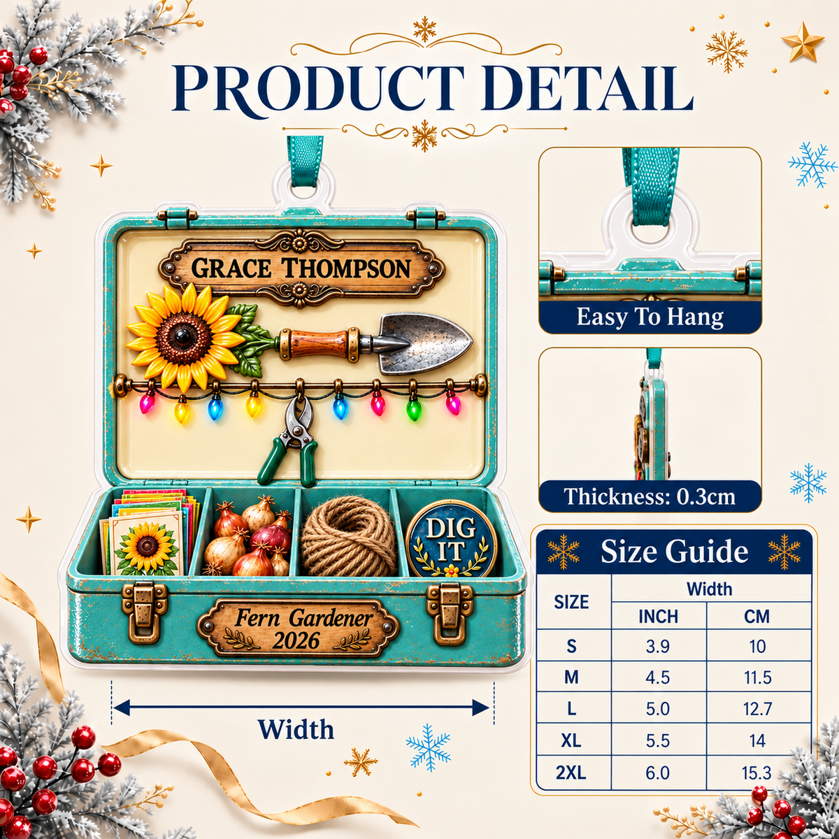 Gardening Toolbox with Seeds Trowel and Sunflower - 3D Relief Ornament