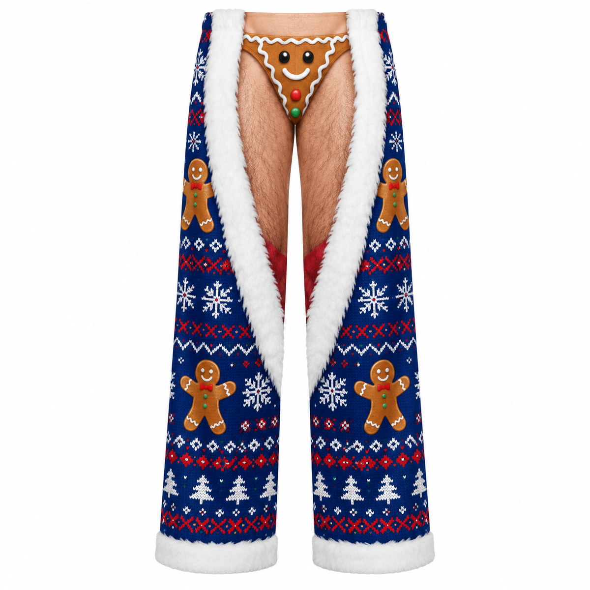 Novelty Christmas Chaps Blue Snowflake Fur Trim Holiday Pants