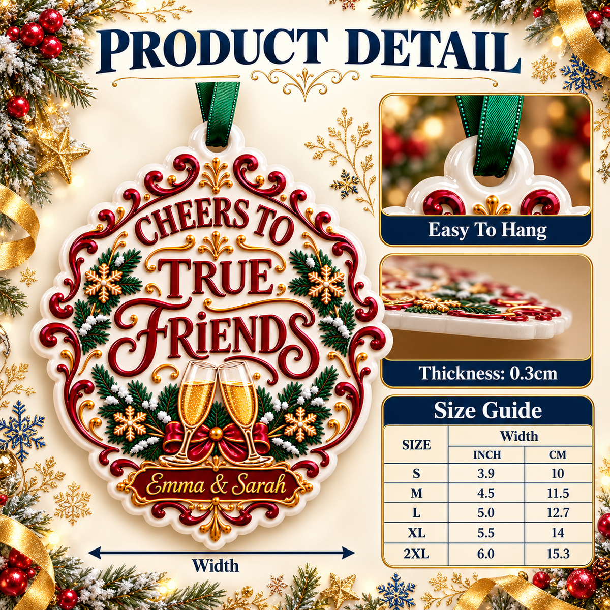 Cheers To True Friends Champagne Flutes Holiday Keepsake - 3D Relief Ornament
