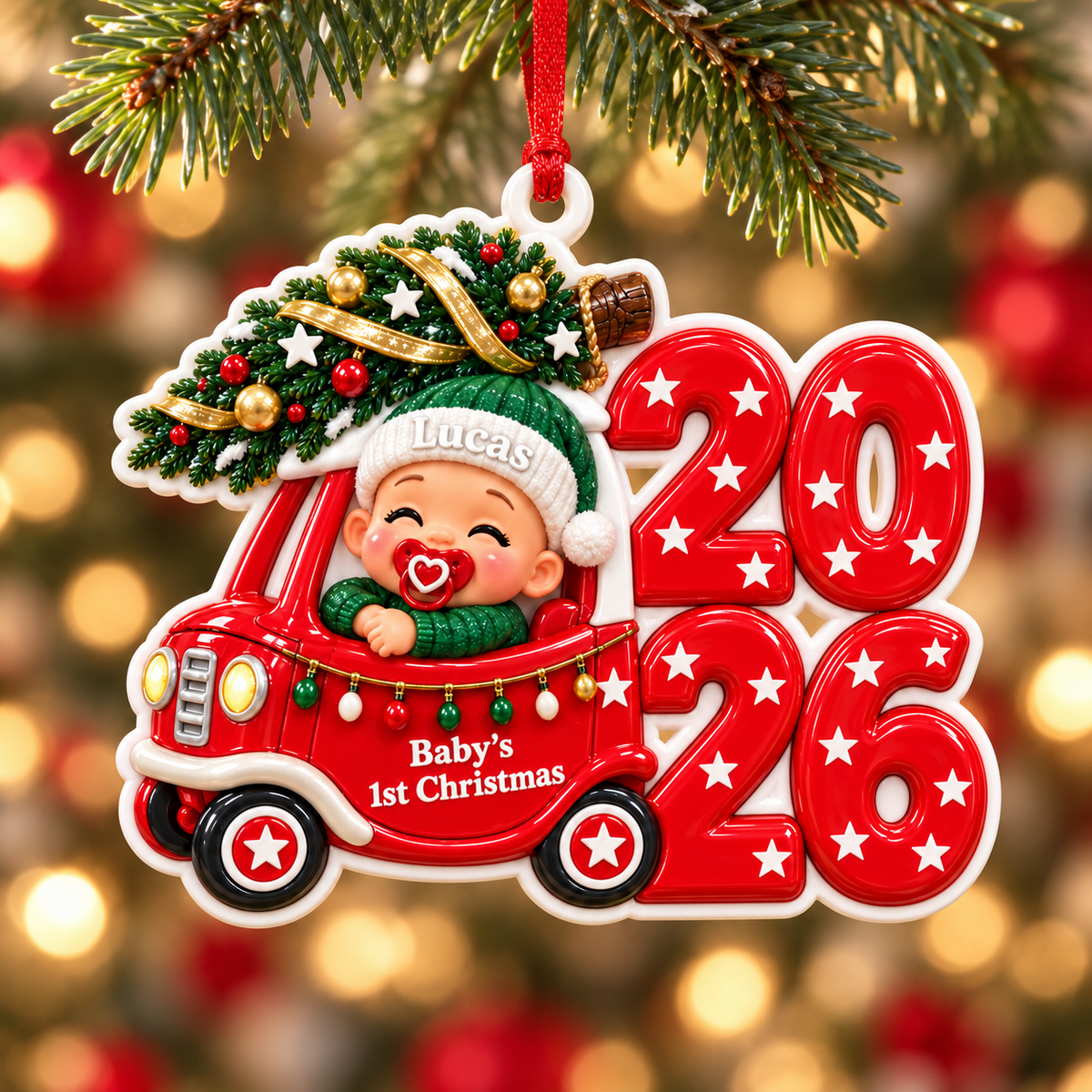Blank White Acrylic Christmas Tree Farmhouse Pickup Truck Holiday Hanging Decor - 3D Relief Ornament
