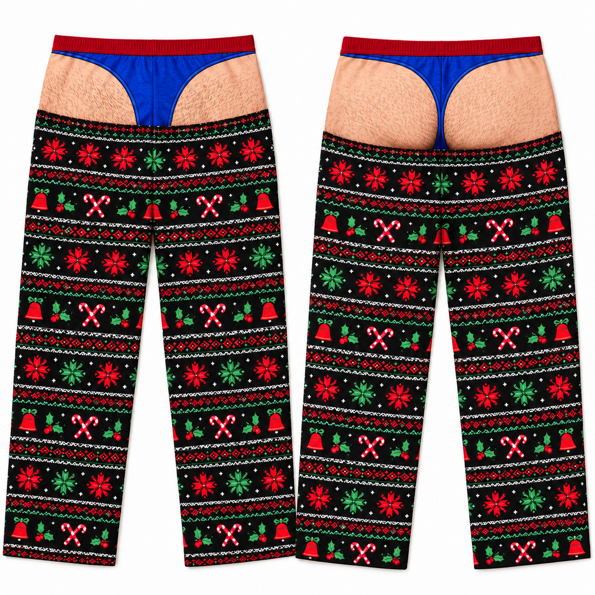 Novelty Faux Thong Christmas Pajama Pants, Graphic Holiday Loungewear