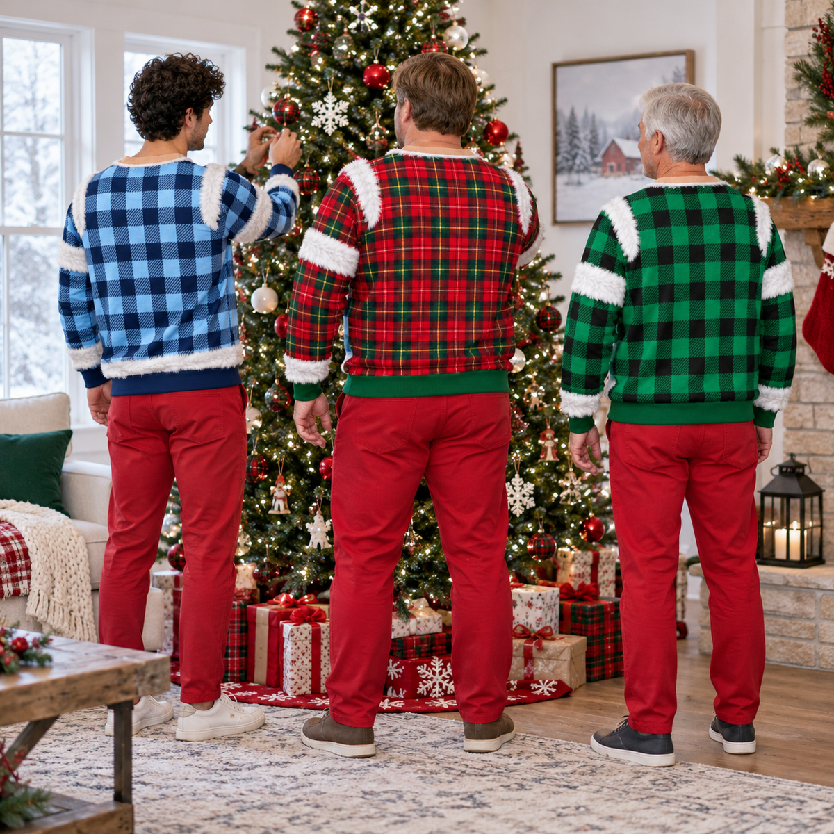 Funny Christmas Sweatshirt Hairy Chest Beer Belly Plaid Pullover