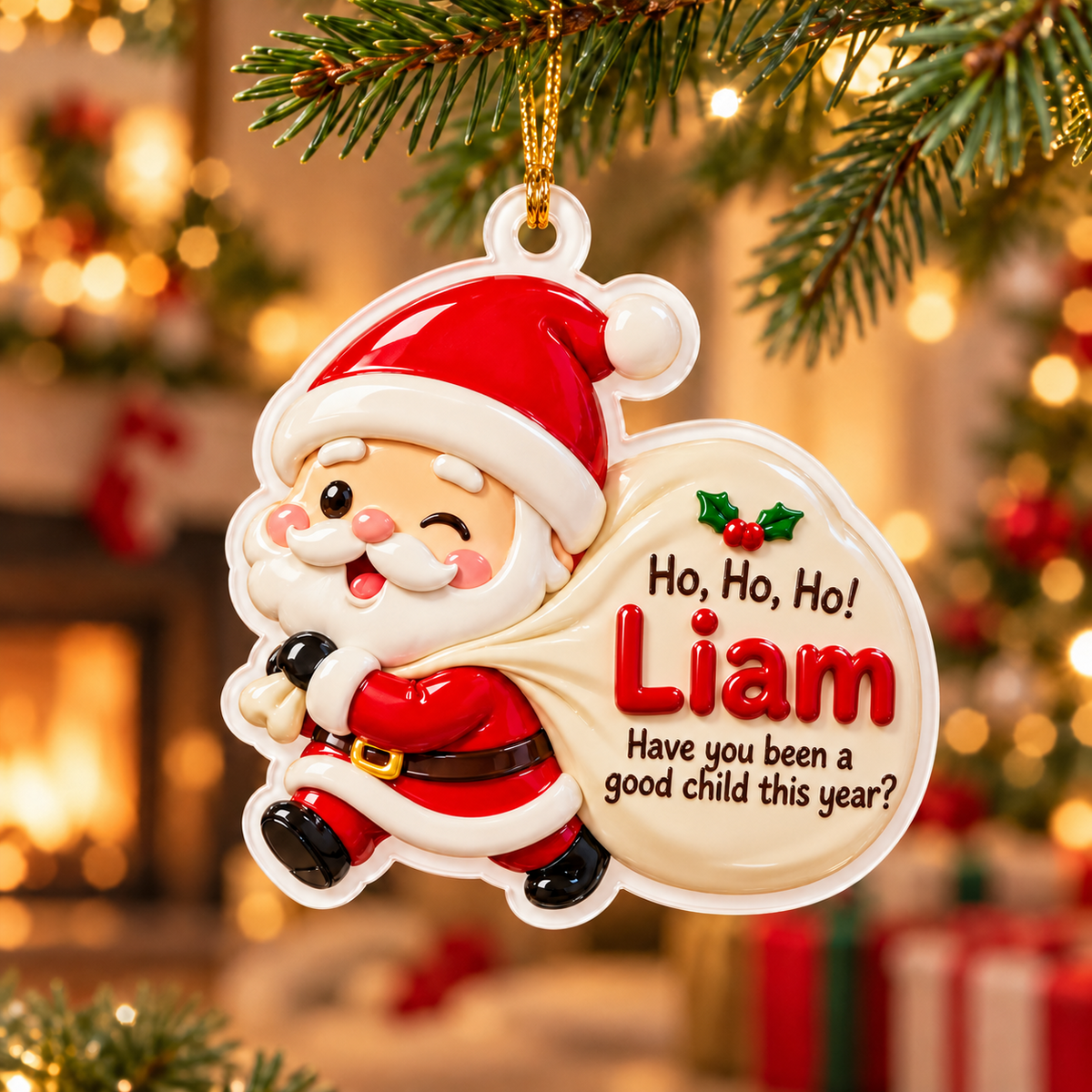 Santa Claus Silhouette White Acrylic Christmas Tree Holiday Hanging Decor - 3D Relief Ornament