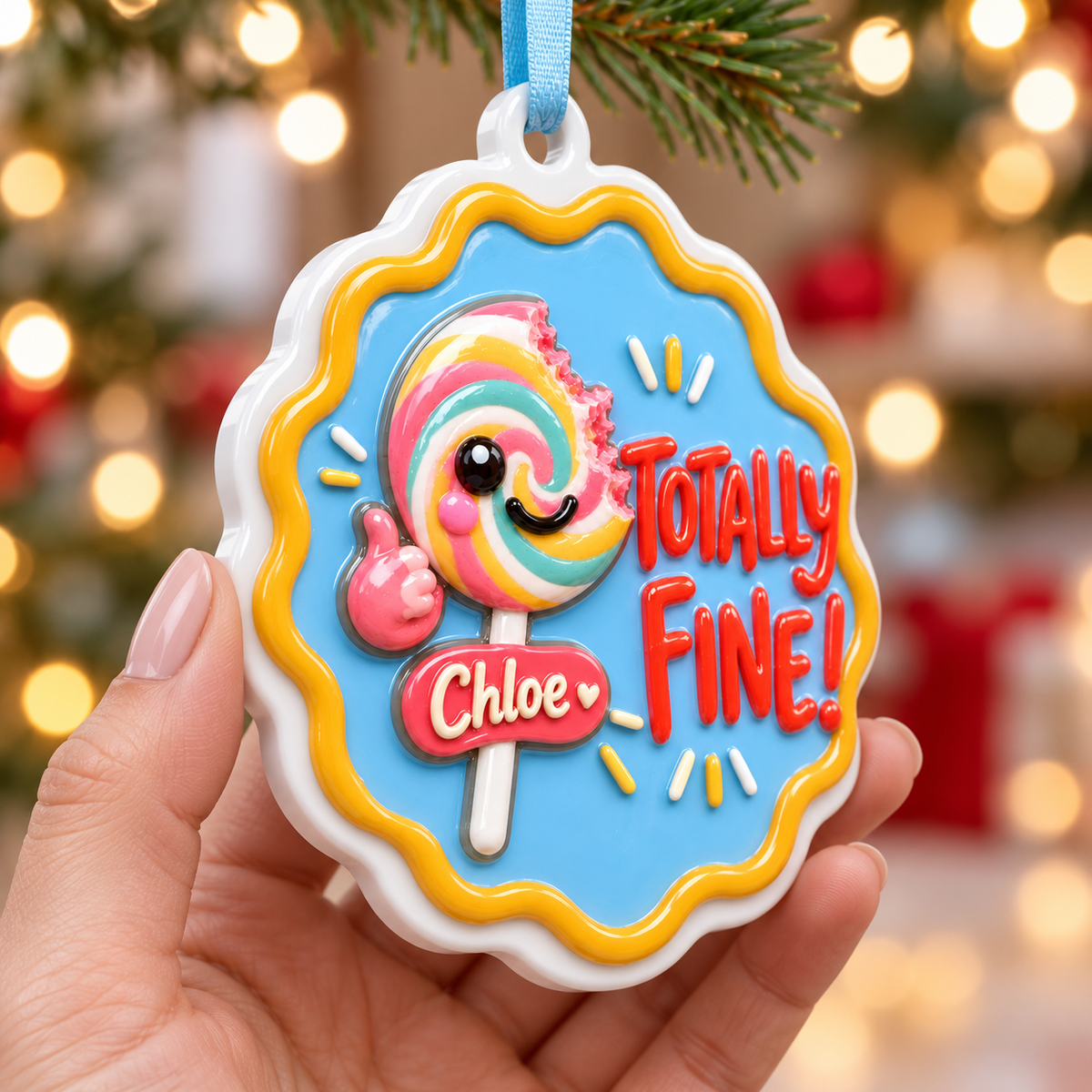 White Scalloped Round Ceramic Christmas Tree Hanging Medallion Decor - 3D Relief Ornament